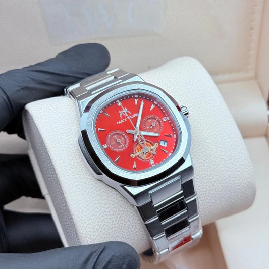 Matturi silver with Red Dial (All Chronograph Working )