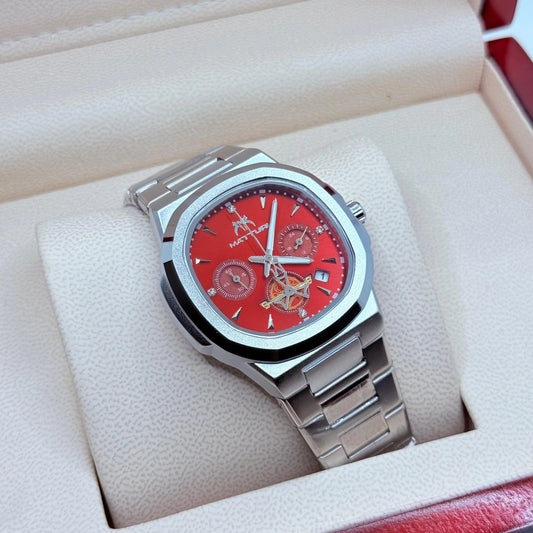 Matturi silver with Red Dial (All Chronograph Working )