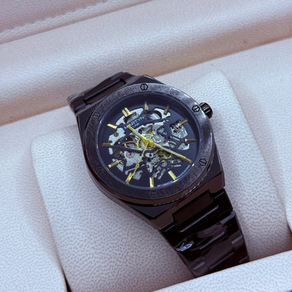 Automatic skeleton black dial with black chain